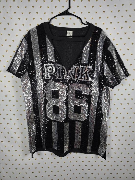 PINK Victoria's Secret Tops - Victorias Secret PINK FASHION SHOW MEGA BLING Jersey Large Sequined HTF